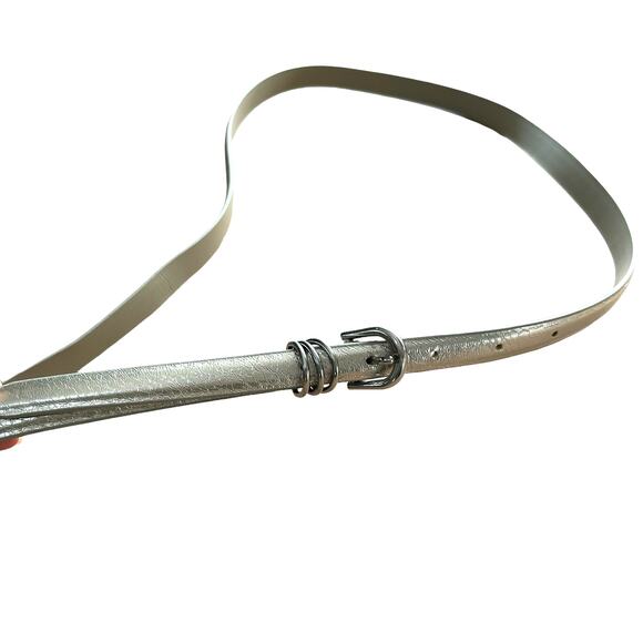 Silver Faux Leather Narrow Belt with Silver Tone Hardware Size 14 - Picture 1 of 3